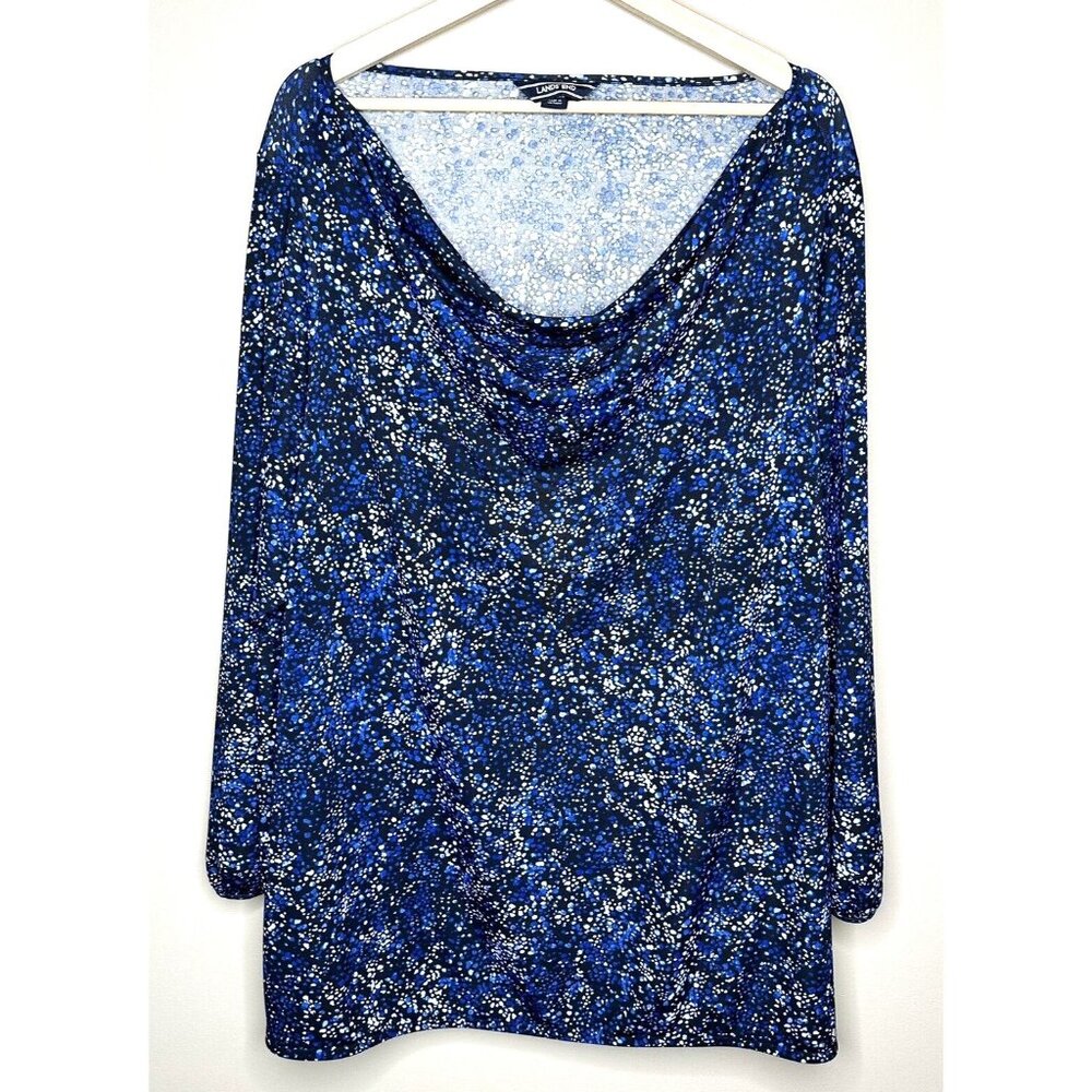 Land's End Womens Blouse Long Sleeve Pullover Cowl Neck Stretch Blue Size 3X
